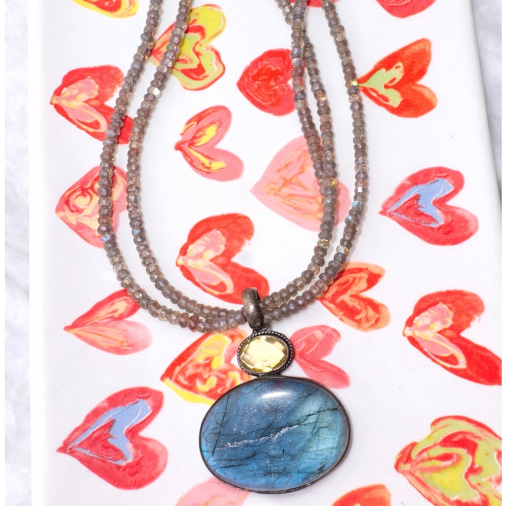 ✨ Labradorite & Lemon Quartz Double Strand Necklace | Sterling Silver Pendant ✨ - Picture 2 of 4